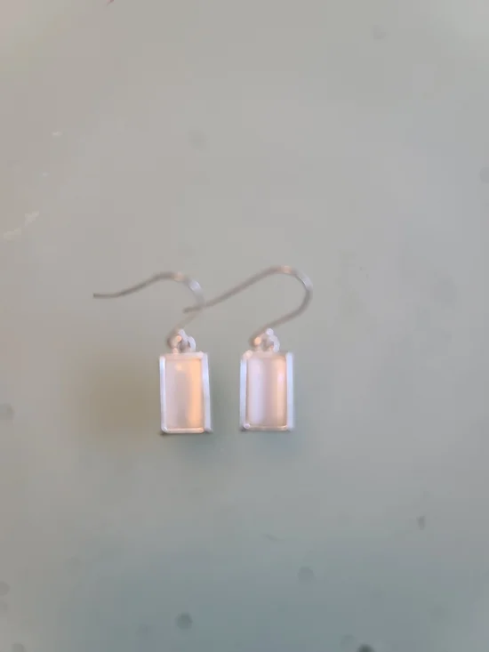 Silver White Rectangular Drop Earrings - Picture 1 of 2